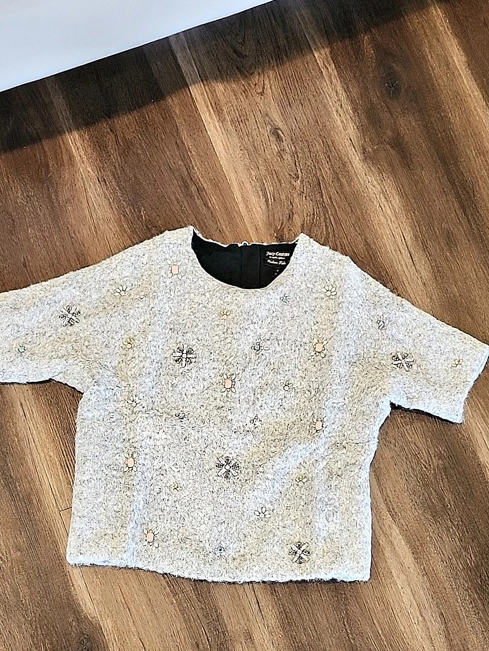 Juicy Couture Floral Short Sleeve Sweater Top Gray Size Small